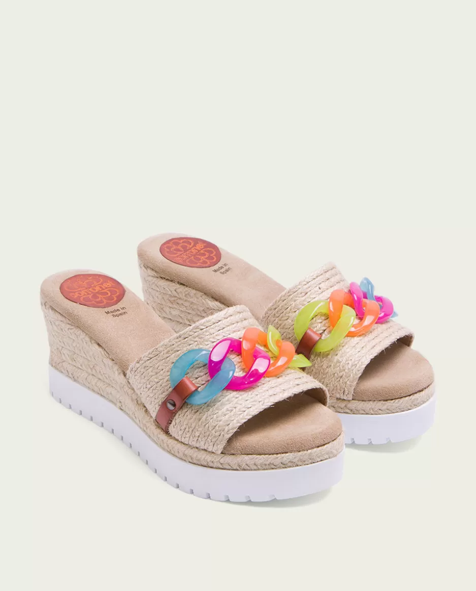 PORRONET Sandalia Cuña Rafia Colores Lua- Sandalias Cuña